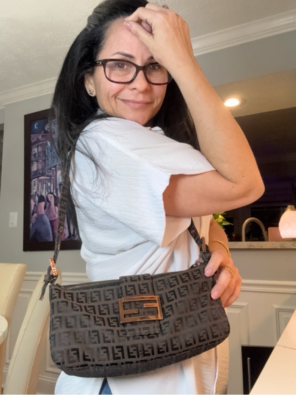 Fendi Zucchino Baguette Bag – Black & Brown Zucca – Rose Gold Hardware – Rare